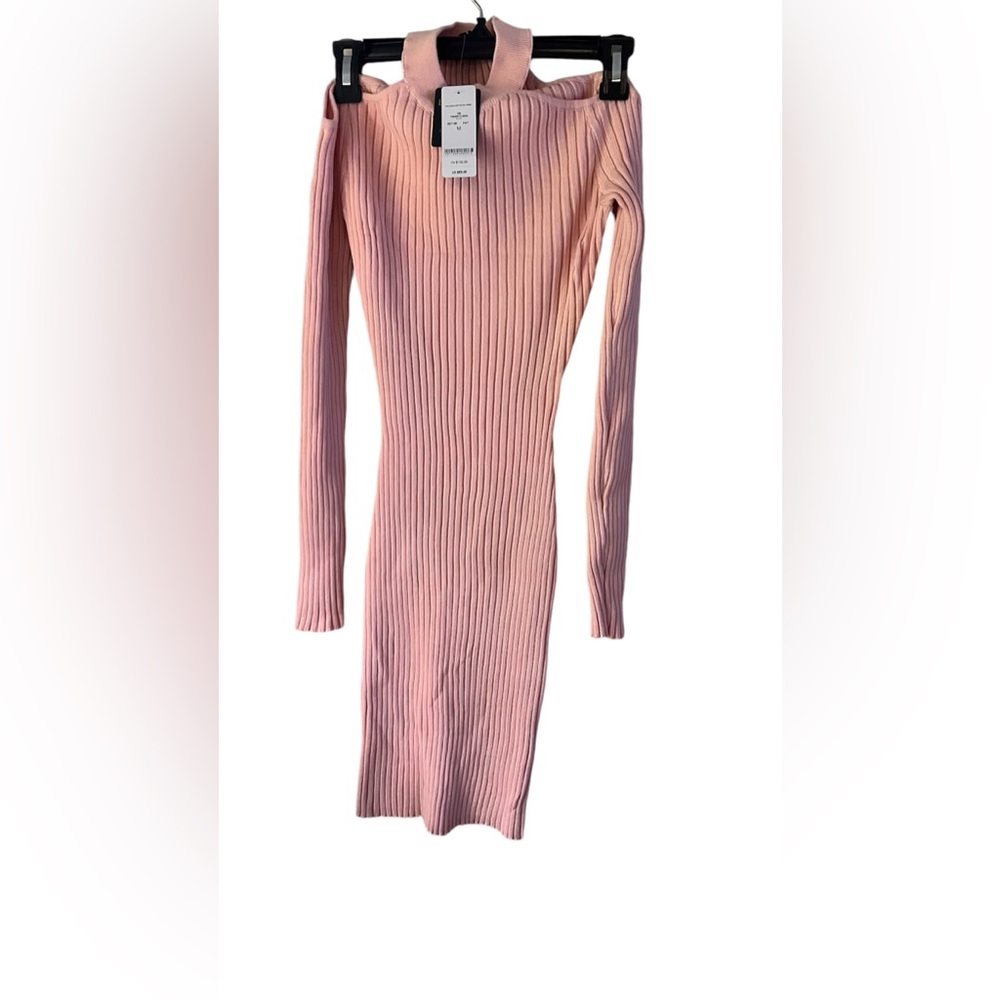 Bebe Cold Shoulder Rib Knit Dress-Pink